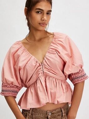 Free People Where We Meet Smocked Blouse